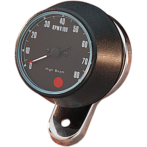 8000 RPM Mechanical Tachometer - Chromed Bracket - Black Face DS-243941