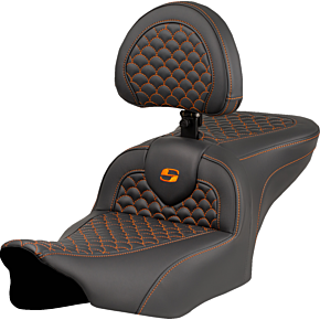 Roadsofa™ Seat - Dragon Scale Stitch - Orange Stitch - w/ Backrest - FLTR/FLHX '23-'24 823-07-208B3
