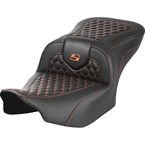 Roadsofa™ Seat - without Backrest - Honeycomb - Orange Stitch - FLTR/FLHX '23-'24 823-07-18903