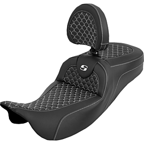 Extended Reach Roadsofa™ Seat - Dragon Scale - White Stitch - with Backrest - Touring '08-'25 808-07B-209B6