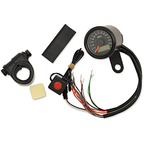 Programmable Speedometer with Indicator Lights - Gloss Black - 120 MPH LED Black Face - 1-7/8" 2210-0420