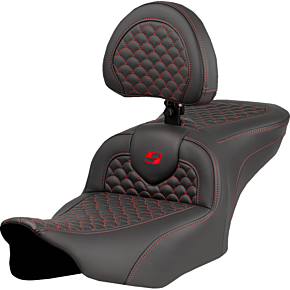 Roadsofa™ Seat - Dragon Scale Stitch - Red Stitch - w/ Backrest - FLTR/FLHX '23-'24 823-07-208B4
