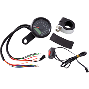 1-7/8" Programmable Speedometer with Indicator Lights - Gloss Black - 220 KPH LED Black Face 2210-0422