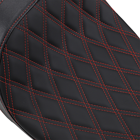 Drag Specialties Predator 2-Up Seat - Double Diamond - Red Stitching - Solar Leather 0801-1272