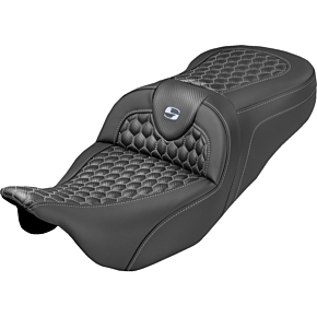Extended Reach RoadSofa™ Seat - Honeycomb - Silver Stitch - without Backrest - FLH/FLT '08-'25 808-07B-19005