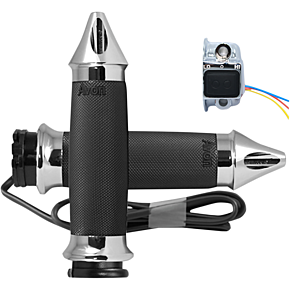 Grips - Heated - Custom Contour - Spike - Cable - Chrome CC-85-CH-SPK-HT