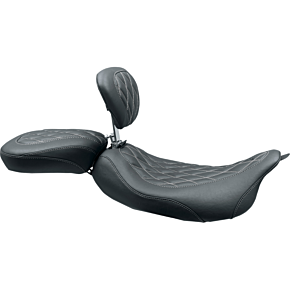 Mustang Wide Tripper™ Solo Seat - w/ Drivers Backrest - Black w/ Gun Metal Stitching 79727GM