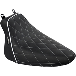 Bare Bones Solo Seat - Diamond Stitch w/ White Stitching/Piping - Black - Softail LXE-007DMWTP