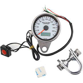 2.4" KMH Programmable Mini Electronic Speedometer with Odometer/Tripmeter - Matte Black - White Face 2210-0327