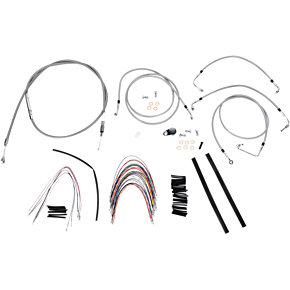 BURLY BRAND Handlebar Cable/Brake Line Kit - Complete - 14" Ape Hanger Handlebars - Stainless Steel B30-1094