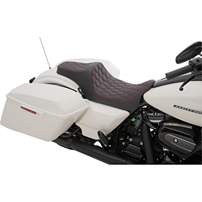 Drag Specialties Predator III Seat - Double Diamond - Red Stitched 0801-1116