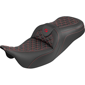 RoadSofa™ Tri Gripper Seat - Standard Reach - Red Stitch - w/o Backrest - FLH/FLT '08-'25 808-07B-21004