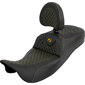Extended Reach Roadsofa™ Seat - Dragon Scale - Gold Stitch - with Backrest - Touring '08-'25 808-07B-209B7