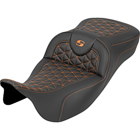 RoadSofa™ Tri Gripper Seat - Extended Reach - Orange Stitch - w/o Backrest - FLH/FLT '08-'25 808-07B-21103