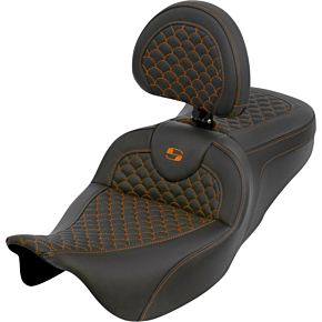 Roadsofa™ Seat - Dragon Scale - Orange Stitch - with Backrest - Touring '08-'25 808-07B-208B3