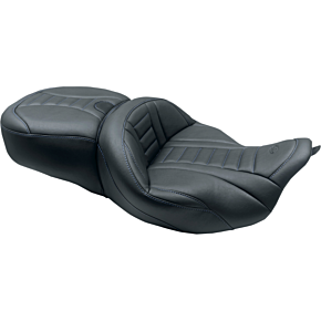 Mustang One-Piece Deluxe Touring Seat - Black w/ Sky Blue Stitching 79006SB