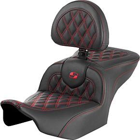 RoadSofa™ Seat - with Backrest - Lattice Stitch - Red Stitch - FLTR/FLHX '23-'24 823-07-182B4