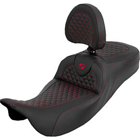 Extended Reach Roadsofa™ Seat - Dragon Scale - Red Stitch - with Backrest - Touring '08-'25 808-07B-209B4