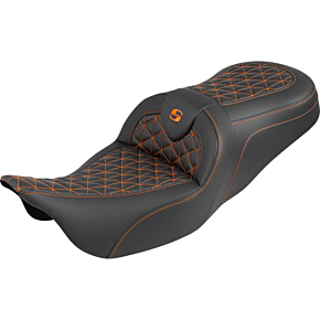 RoadSofa™ Tri Gripper Seat - Standard Reach - Orange Stitch - w/o Backrest - FLH/FLT '08-'25 808-07B-21003