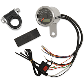 1-7/8" Programmable Speedometer with Indicator Lights - Stainless Steel - 220 KPH LED Black Face 2210-0418
