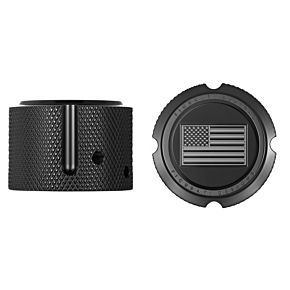 Figurati Designs Front Axle Nut Cover - Stainless Steel - Black w/American Flag - Contrast Cut - Reversed FD26R-FAC-BK