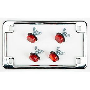 CHRIS PRODUCTS License Plate Frame W/4 Red Reflectors Chrome