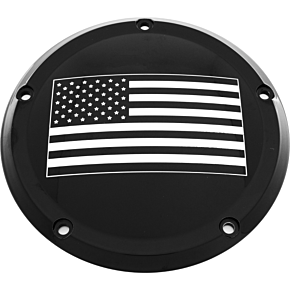 CUSTOM ENGRAVING 6   M8 Softail Derby Cover American Flag Black