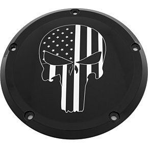 CUSTOM ENGRAVING 6   M8 Softail Derby Cover Punisher Black