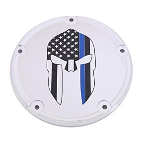 CUSTOM ENGRAVING 6   M8 Softail Derby Cover Sparta Blue Line Chrome