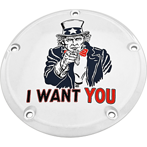CUSTOM ENGRAVING 6   M8 Softail Derby Cover Uncle Sam Chrome