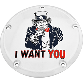 CUSTOM ENGRAVING 7   M8 Touring Derby Cover Uncle Sam Chrome