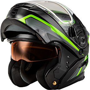 GMAX Md-01s Transistor Snow Helmet W Elec Shld Blk/grey/green Sm