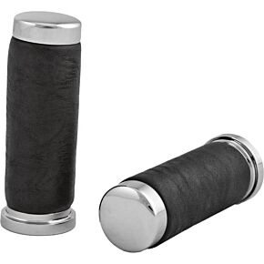 HARDDRIVE Grips Leather Chrome W/o Throttle Sleeve