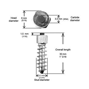 IGRIP 1 1/8"-30mm Std Screw Studs Qty 200