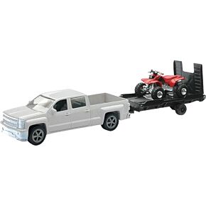 NEW-RAY Replica 1:43 Truck/trailer/atv Chevy White/atv Red