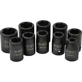 PERFORMANCE TOOL 10 Pc 1/2" Met Imp Skt Set Shallow