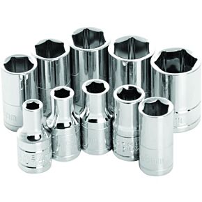 PERFORMANCE TOOL 10 Pc 1/4" Met Socket Set Shallow