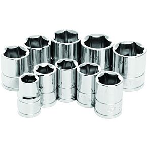 PERFORMANCE TOOL 10 Pc 3/8" Met Socket Set Shallow