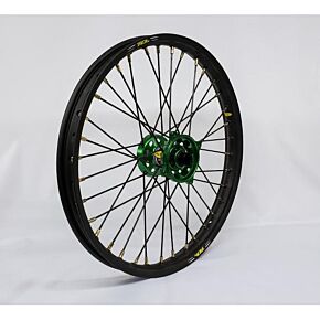 PRO-WHEEL Wheel Front 1.60x21 Green Hub Blk Rim/blk Spoke/gld Nipple