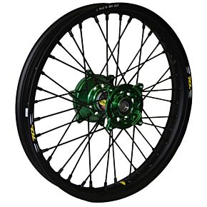 PRO-WHEEL Wheel Rear 1.85x19 Green Hub Blk Rim/blk Spoke/blk Nipple