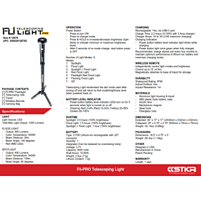 STKR Fli-pro Telescoping Light 8' With Removable Flashlight