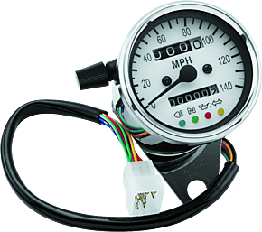 Bikers Choice Bikers Choice 2.5 Inch Chrome 2:1 Universal Mini Speedo w LED Indicators White Face 140 Mph - 490291
