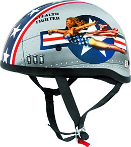 Bikers Choice Bikers Choice Original Lethal Threat Bomber Pinup Helmet, Silver/Blue, XS - 646950