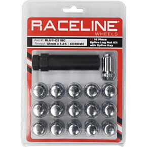 RACELINE Raceline Spline Lug Nut Kit with Spline Key 12 x 1.25 - 16 Pack - Chrome - RLUG-CS19C