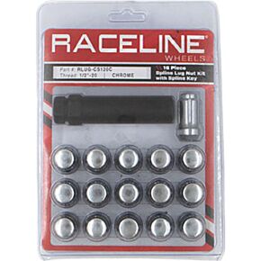 RACELINE Raceline Spline Lug Nut Kit with Spline Key 1/2in-20 - 16 Pack - Chrome - RLUG-CS120C