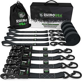 Rhino USA Rhino USA Heavy Duty Ratchet Tie-Down 4-Pack (Black) 1.6In X 8Ft - HD-RATCHETKIT-4PK