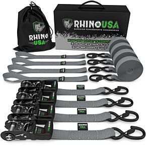 Rhino USA Rhino USA Heavy Duty Ratchet Tie-Down 4-Pack (Gray) 1.6In X 8Ft - HDKIT-4PK-GRY