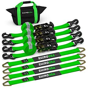 Rhino USA Rhino USA Heavy Duty Vehicle Tie Down Kit- Green - 2IN-HDKIT-GRN