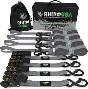Rhino USA Rhino USA Medium Duty Ratchet Strap Tie-Down 4-Pack (Gray) - RCHT-4PACK-GRY
