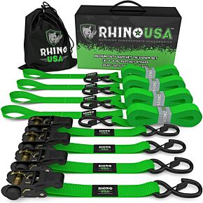 Rhino USA Rhino USA Medium Duty Ratchet Strap Tie-Down 4-Pack (Green) - RCHT-4PACK-GRN